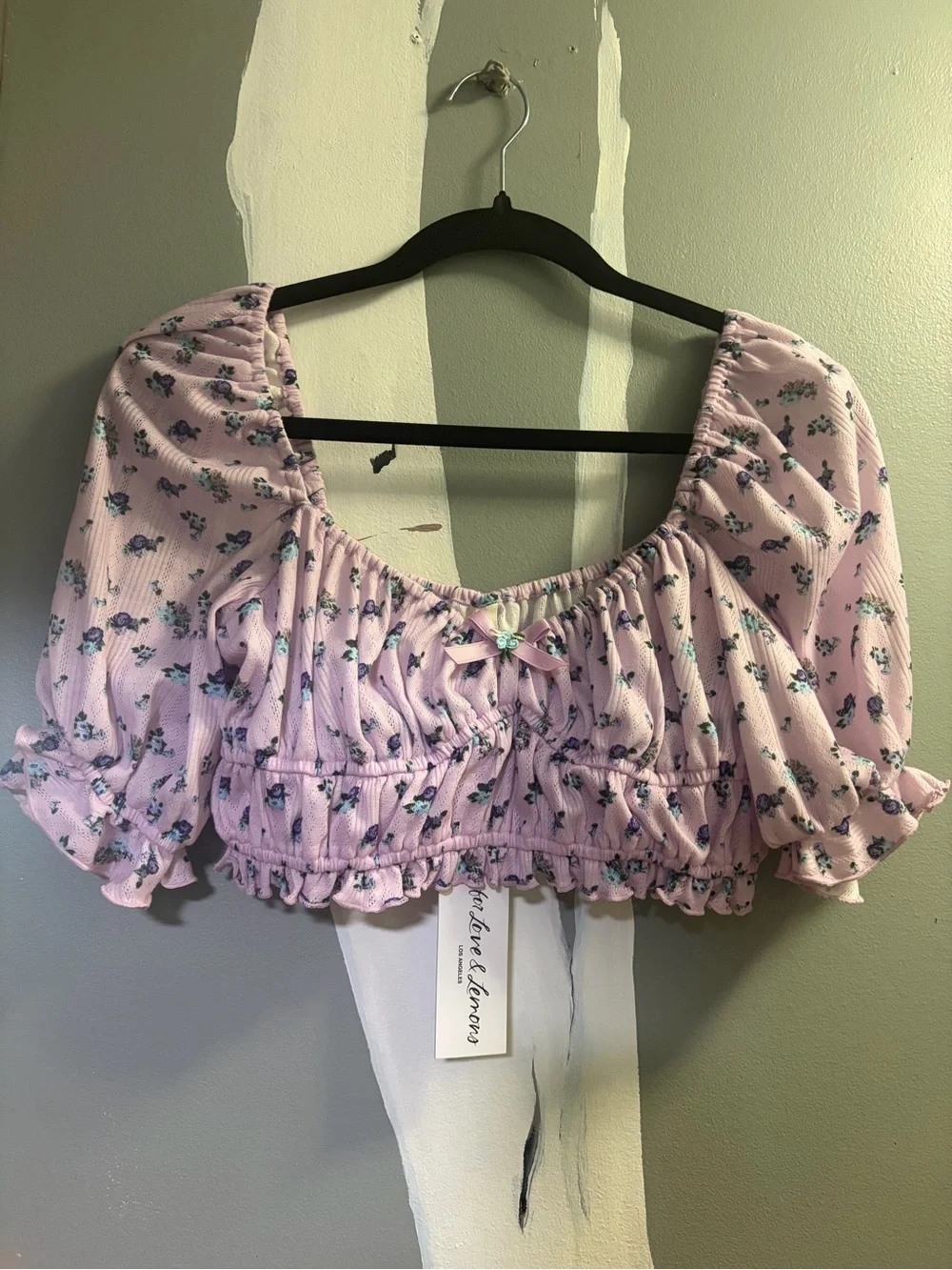 For Love & Lemons Lilac Floral Smocked Crop Top and Shorts Lounge Set - Picture 8 of 10